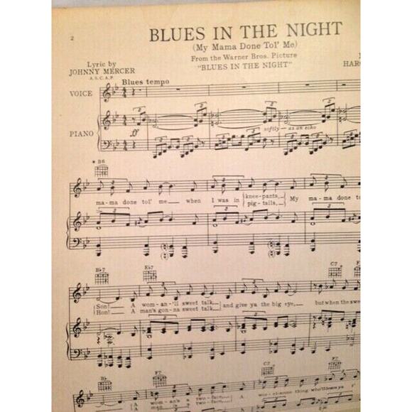 "Blues in the Night," Sheet Music, 1951 - Picture 2 of 2